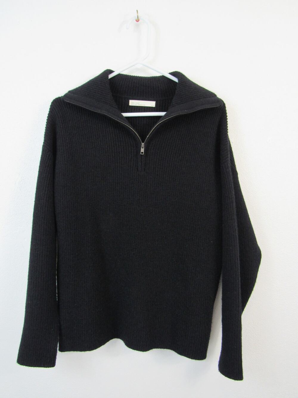 Oak + Fort XS Black Ribbed Knit Quarter 1/4 Zip Turtleneck Sweater Pullover